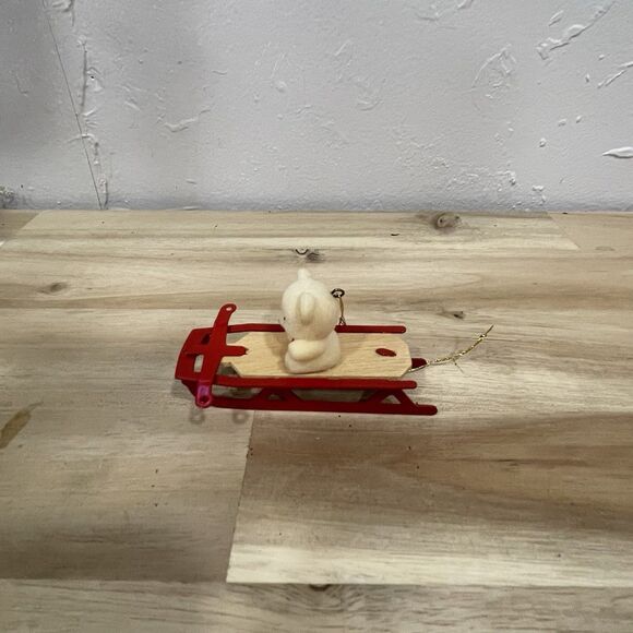 Vintage 1980's Avon White Teddy Bear on Red Metal Sleigh Christmas Ornament - Picture 6 of 6